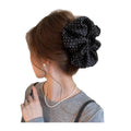 White Black Polka Dot Fabric Ruffle Large Hair Claw Clip view 5