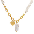 Pearl Bead Necklace Gold Links LOVE Heart Drop Charm view 5