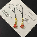 Red Rose Enamel Phone Strap Charm with Gold Tone Hardware view 1
