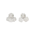 White Petal Cluster Stud Earrings With Pearl Like Beads view 5