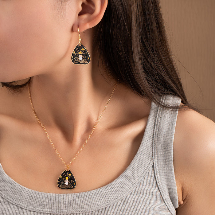 Black Gold Tarot Motif Necklace and Earring Jewelry Sets