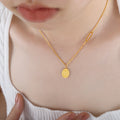 Gold Good Luck Oval Tag Pendant Mixed Chain Necklace view 4