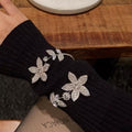 Silver Rhinestone Flower Leaf Open Cuff Bangle Bracelet view 1