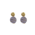Gold Disc Stud Wrapped Ball Drop Earrings Rhinestone Bands view 7