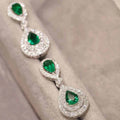 Silver Tone Green Teardrop CZ Halo Drop Earrings Pair view 3