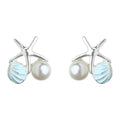 Silver Starfish Shell Pearl Stud Earrings Blue Enamel view 5
