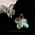 Iridescent Clear Acrylic Flower Drop Earrings Gold Hooks view 3