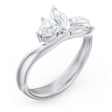 Silver Mermaid Tail Heart CZ Bypass Band Ring Alloy