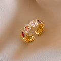 Gold Open Ring Multicolor Cushion Stones Rhinestone Halo view 6