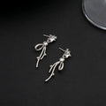 Silver Star and Ribbon Bow Extra Long Dangle Stud Earrings view 2
