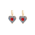 Blue Heart Red Square Gold Tone Statement Huggie Earrings view 5