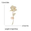 Rhinestone Rose Stem Brooch Pearl Accent Gold Silver view 6