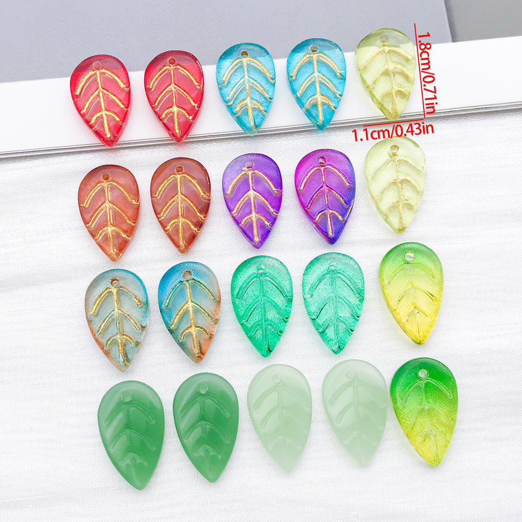 Vintage Glass Gilt Leaf Charm Pendant for Hairpin Tassel Jewelry Making