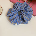 Oversized Blue Stripe And Plaid Fabric Scrunchie In Three Patterns view 7