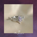 Silver Tone Purple Oval Stone Clear Butterfly Wing Open Ring view 1