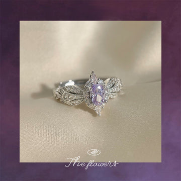 Silver Tone Purple Oval Stone Clear Butterfly Wing Open Ring