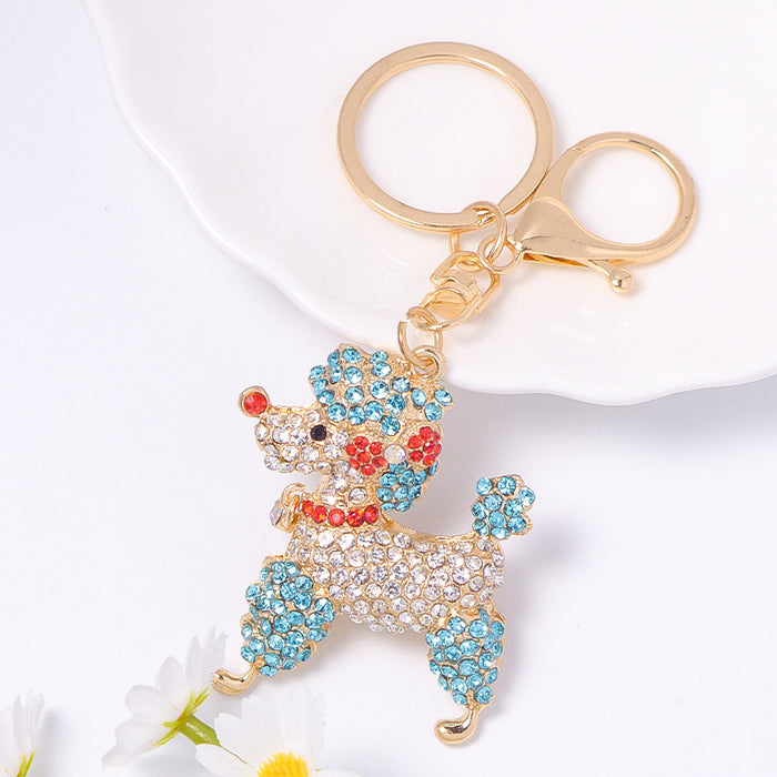 Rhinestone Poodle Keychain Gold Clasp Four Color Variants