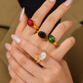 Oval Faceted Glass Statement Ring in Four Jewel Colors view 3