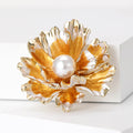 Gold Edge Enamel Peony Flower Pearl Brooch Five Colors view 4