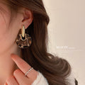 Leopard Print Disc and Crystal Oval Statement Earrings view 4