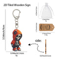 Orange Hooded Skull Wood Plaque Keychain Lobster Clasp view 2