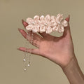 Pale Pink Satin Flower Pearl Tassel Duck Bill Hair Clip view 6