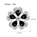 Black White Flower Crystal Metal Brooch Pin for Jackets and Lapels view 2
