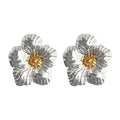 Silver Textured Flower Stud Earrings Gold Tone Centers view 5
