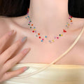 Multicolor Beaded Station Necklace With Fine Silver Tone Chain view 3