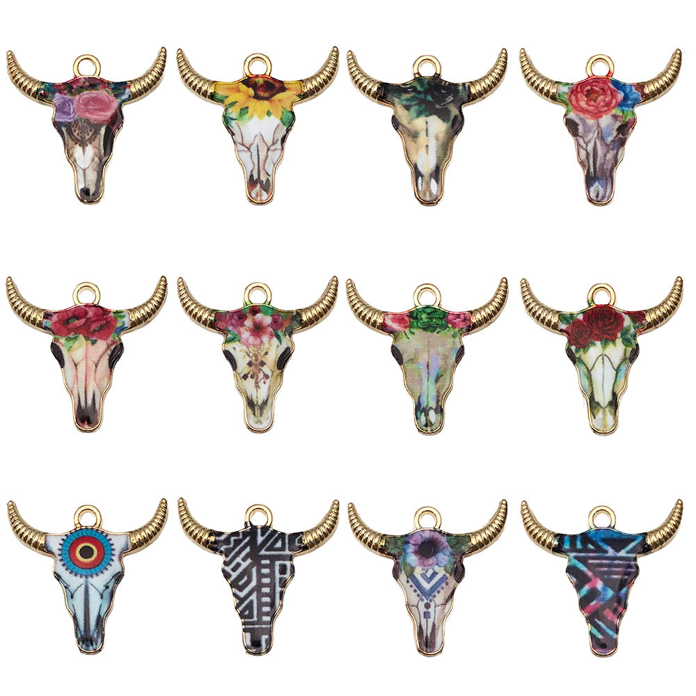 Zinc Alloy Printed Halloween Bull Head Charm Pendant for DIY Earrings Necklace Keychain