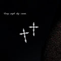 Silver Tone Clear Stone Cross Stud Earrings For Women view 1