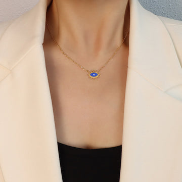 Blue Evil Eye Pendant Necklace Gold Spiked Frame Chain
