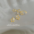 Gold Tone Open Star Branch And Clear Stone Asymmetric Stud Earrings view 2