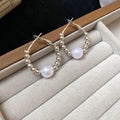 Silver Tone Beaded Hoop Earrings with White Pearl Drops view 6