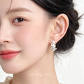 Silver Cream Flower Pearl C Hoop Earrings Pair Set view 2