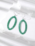 Silver Tone Long Oval Openwork Hook Earrings in Five Colors view 5
