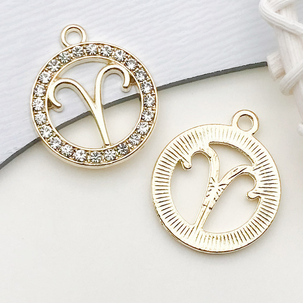 Zinc Alloy Rhinestone Zodiac Sign Charm Pendant for DIY Necklace Earrings Keychain