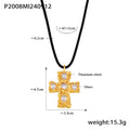 Textured Cross Pendant Black Cord Necklace Gold Steel view 7