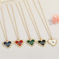 Gold Tone Pearl-Edged Heart Evil Eye Pendant Necklaces in Five Colors view 1