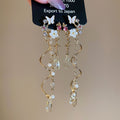 Colorful Floral Crystal Chain Drop Earrings with Black Teardrops view 6