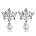Crown CZ Pearl Drop Stud Earrings Silver Rose Gold view 1