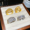 Openwork Clear Crystal Statement Rings Gold Silver Four view 2