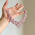 Pink Crystal Floral Cluster V Shaped Statement Necklace view 3