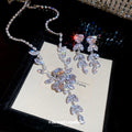 Silver Crystal Flower Leaf Cascade Necklace Or Earrings view 3