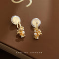 Gold Tone Floral Branch Pearl Clear Stone Earrings In Clip And Stud Styles view 6