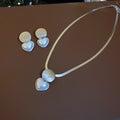 Heart Pearl Pendant Snake Chain Necklace and Matching Studs view 7