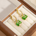 Green Square Crystal Look Flower Hoop Dangle Earrings view 4