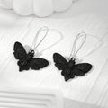 Moth Long Wire Drop Earrings in Antique Silver Black and Gold Tone view 5