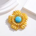 Aqua Gold Tone Sunflower Metal Brooch Pin for Jackets and Lapels view 5