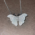 Silver Tone Pavé Butterfly Pendant Necklace Polished Metal Jewelry view 1